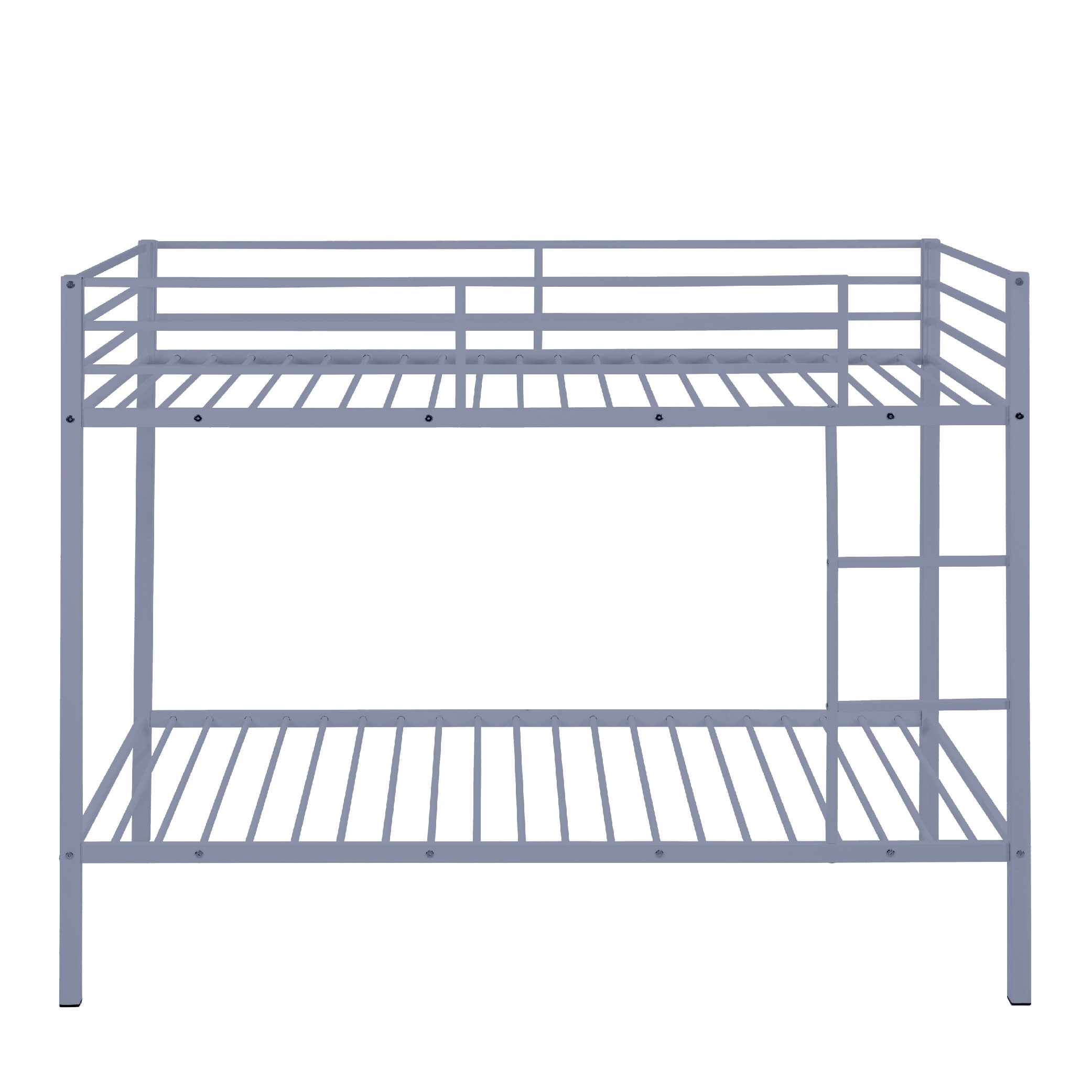 Metal Bunk Bed Twin Over Twin, Low Profile Bunk Bed Frame WithBuilt-in Ladder, High Guardrail And Metal Slats, Space-Saving Twin Size Bed Frame For Kids Teens, No Box Spring Required, Gray_voghion.com